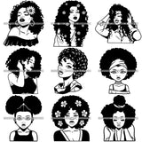 Bundle 9 Afro African American Lady Woman Classy Nubian SVG Cutting Files