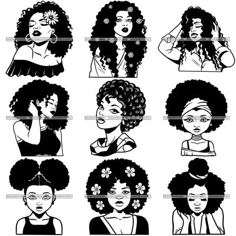 Bundle 9 Afro African American Lady Woman Classy Nubian SVG Cutting Files