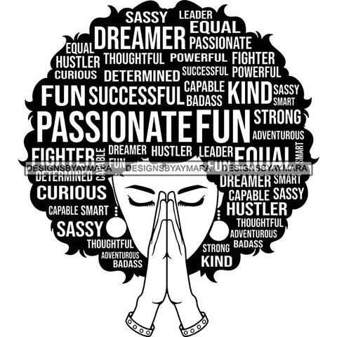 Afro Strong Woman Praying Independent Proud Roots Hair Life Quotes SVG Cutting Files