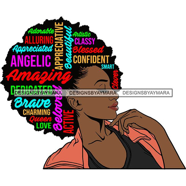 Afro Pretty Woman Hair Quotes Words Letters Lady Female Qualities SVG Files For Cutting and More!