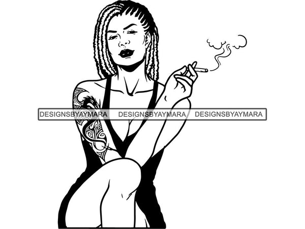 Woman Smoking Pot Deadlock Braids Hairstyle Rasta Queen Blunt Weed Cannabis 420 Marijuana Stoner High Life .SVG Cut File For Silhouette and Cricut