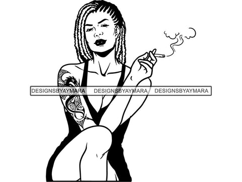 Woman Smoking Pot Deadlock Braids Hairstyle Rasta Queen Blunt Weed Cannabis 420 Marijuana Stoner High Life .SVG Cut File For Silhouette and Cricut