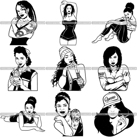 Bundle 9 Afro Sexy Goddess Melanin Woman Queen Tattoo SVG Cut Files For Silhouette and Cricut