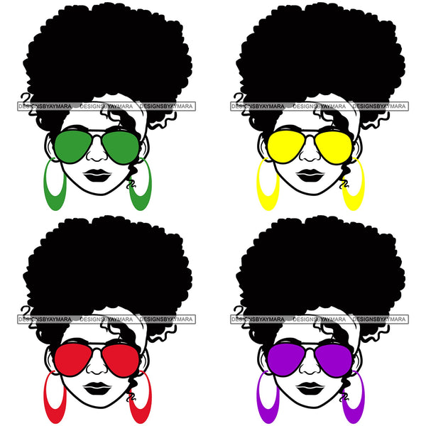 Bundle 4 Afro Lola Boss Lady Dope Diva Glamour Wearing Glasses Accesories .SVG Cut Files