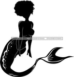 Afro Black Woman Mermaid Aquatic Creature  SVG Cutting File For Silhouette and Cricut