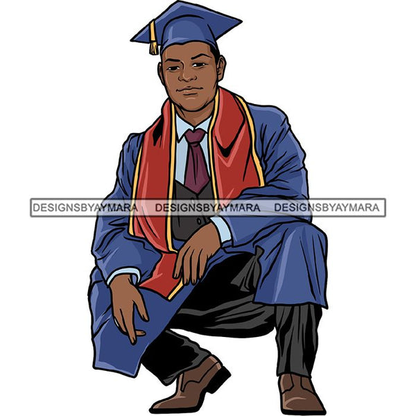 Afro Man Graduation Achievement Hard Work Diploma Success Robe Cap Certificate College SVG Cutting Files