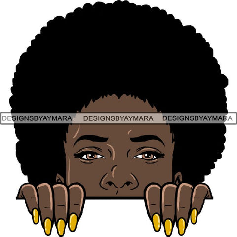 Afro Woman Peeking Peek-a-Boo I see You Melanin Pretty Half Face PNG File For Print Not For Cutting