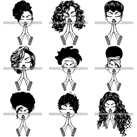 Bundle 9 Afro Lola Praying Begging Asking God Lord Faith Strength .SVG Vector Clipart Cutting Files For Silhouette Cricut and More!