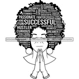 Afro Strong Woman Praying Independent Proud Roots Hair Life Quotes SVG Cutting Files