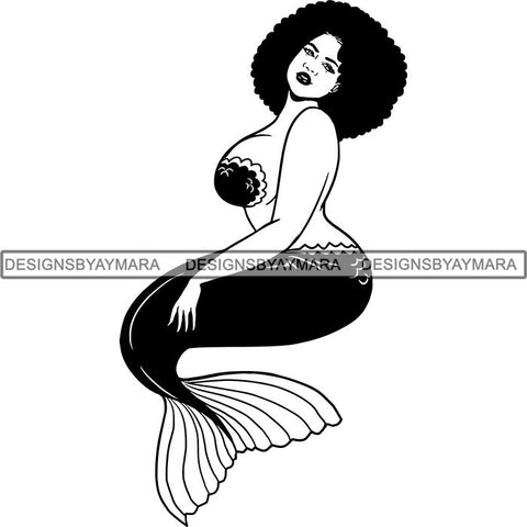 Afro Black Woman Mermaid Aquatic Creature  SVG Cutting File For Silhouette and Cricut