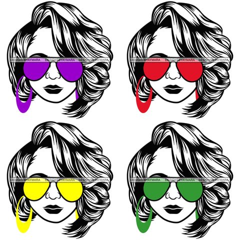 Bundle 4 Afro Lola Boss Lady Dope Diva Glamour Wearing Glasses Accesories .SVG Cut Files