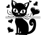 Cat Kitty Black Cute Love Adorable Smile Eye Kitten Whiskers Heart Sitting Design Vector Feline .PNG .SVG Clipart Vector Cricut Cut Cutting