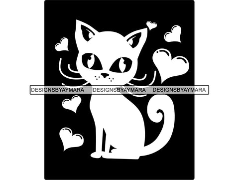 Cat Kitty Black Cute Love Adorable Smile Eye Kitten Whiskers Heart Sitting Design Vector Feline .PNG .SVG Clipart Vector Cricut Cut Cutting