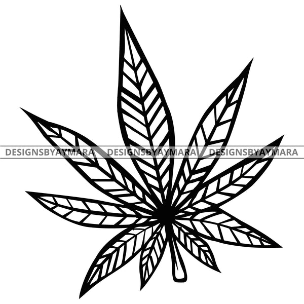 Cannabis Leaf In BW Outline Marijuana Leaf SVG JPG PNG Vector Clipart Cricut Silhouette Cut Cutting