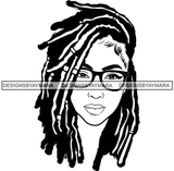 Afro Cute Urban Girl Glasses Hoop Earrings Dreadlocks Hairstyle B/W SVG Cutting Files Silhouette Cricut
