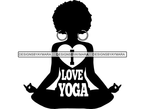 Woman Yoga Pose Meditation Love Text Silhouette Afro Fro African Instructor Vector Design Symbol  .SVG .EPS .PNG Vector Space Clipart Digital Download Circuit Cut Cutting
