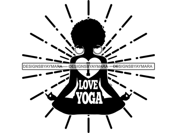Woman Yoga Pose Meditation Love Text Silhouette Afro Fro African Instructor Vector Design Symbol  .SVG .EPS .PNG Vector Space Clipart Digital Download Circuit Cut Cutting