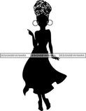 African Woman Silhouette Turban Dress Classy Melanin Vector Designs For T-Shirt and Other Products SVG PNG JPG Cut Files For Silhouette Cricut and More!