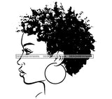 African American Woman Short Hair Style Vector Wearing Boom Ear Ring Design Element White Background Black And White BW Artwork Face Design SVG JPG PNG Vector Clipart Cricut Cutting Files