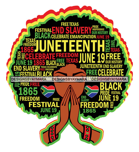 Juneteenth Afro Woman Praying Quotes Black Lives Matter Humanity Social Protest Justice SVG Vector Cut Files