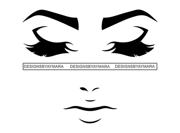 Black And White Woman Symbol Artwork Design Element Symbol Artwork Silhouette White Background Close Eyes Vector Eyelash SVG JPG PNG Vector Clipart Cricut Cutting Files