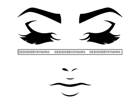 Black And White Woman Symbol Artwork Design Element Symbol Artwork Silhouette White Background Close Eyes Vector Eyelash SVG JPG PNG Vector Clipart Cricut Cutting Files