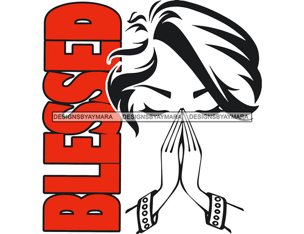 Red Blessed Woman Praying In BW  SVG JPG PNG Vector Clipart Cricut Silhouette Cut Cutting