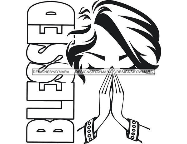 Blessed Woman Praying In BW  SVG JPG PNG Vector Clipart Cricut Silhouette Cut Cutting