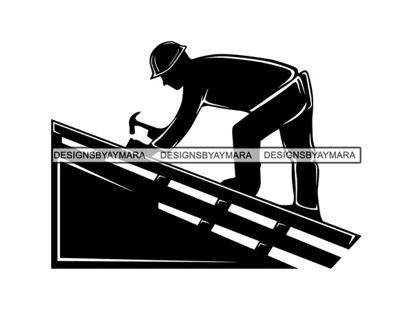 Roof Roofer Occupation Worker Construction Carpentry House Brick Thatcher Building Carpenter Fix .SVG .EPS .PNG Vector Clipart Cricut Circuit Cut Cutting