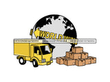 Shipping World Wide Truck And Boxes Graphics SVG JPG PNG Vector Clipart Cricut Silhouette Cut Cutting