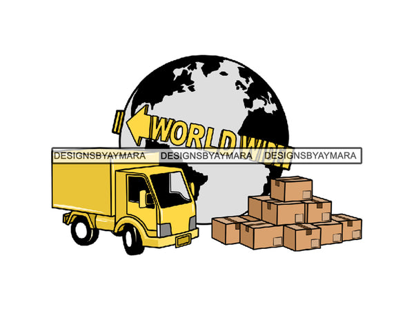 Shipping World Wide Truck And Boxes Graphics SVG JPG PNG Vector Clipart Cricut Silhouette Cut Cutting
