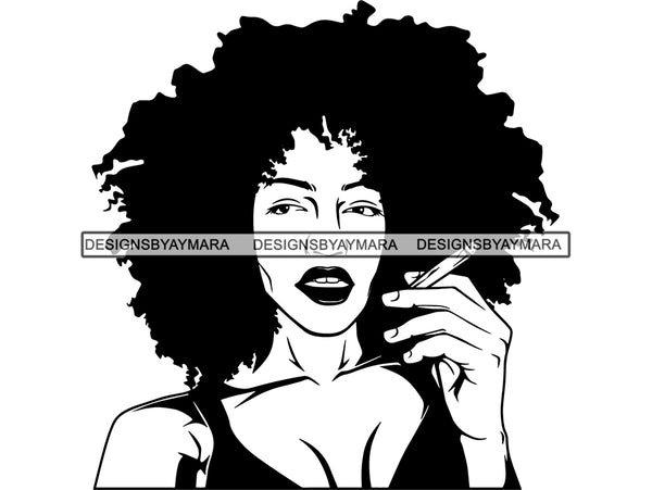 Afro Woman SVG African American Ethnicity Smoking Smoke Smoker Weed Cannabis Marijuana Blunt Join 420 High Life Woman Power Fashion Confidence Afro Puffy Hairstyle Beauty Salon Queen Diva Classy Lady  Beautiful People Princess